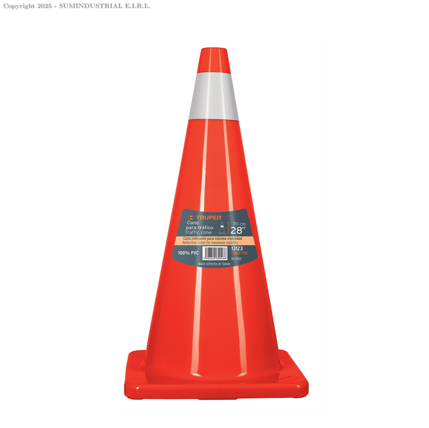CONO DE PRECAUCIÓN DE 70CM DE PVC CON REFLEJANTE, TRUPER