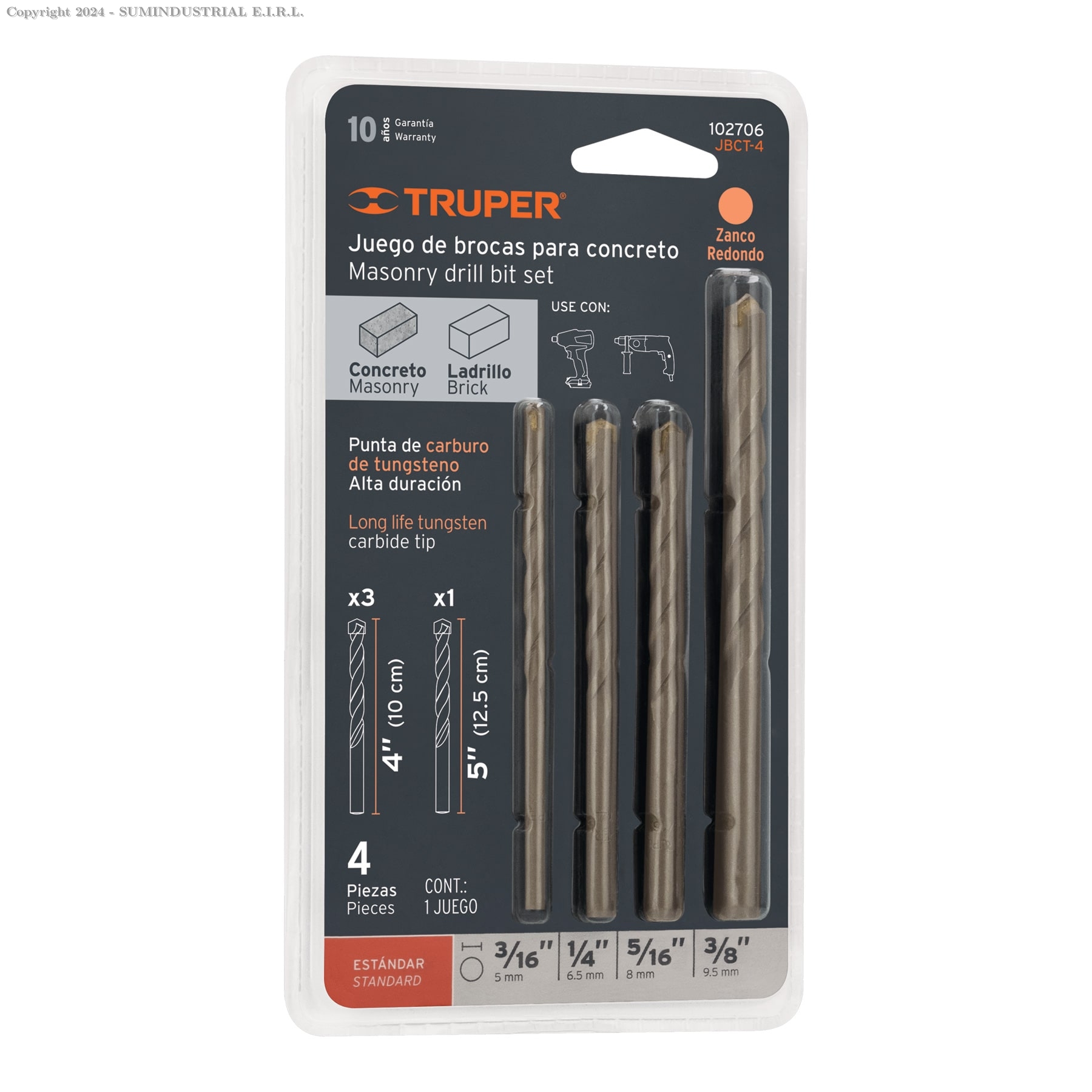 JUEGO DE 4 BROCAS PARA CONCRETO JBCT-4 TRUPER 102706