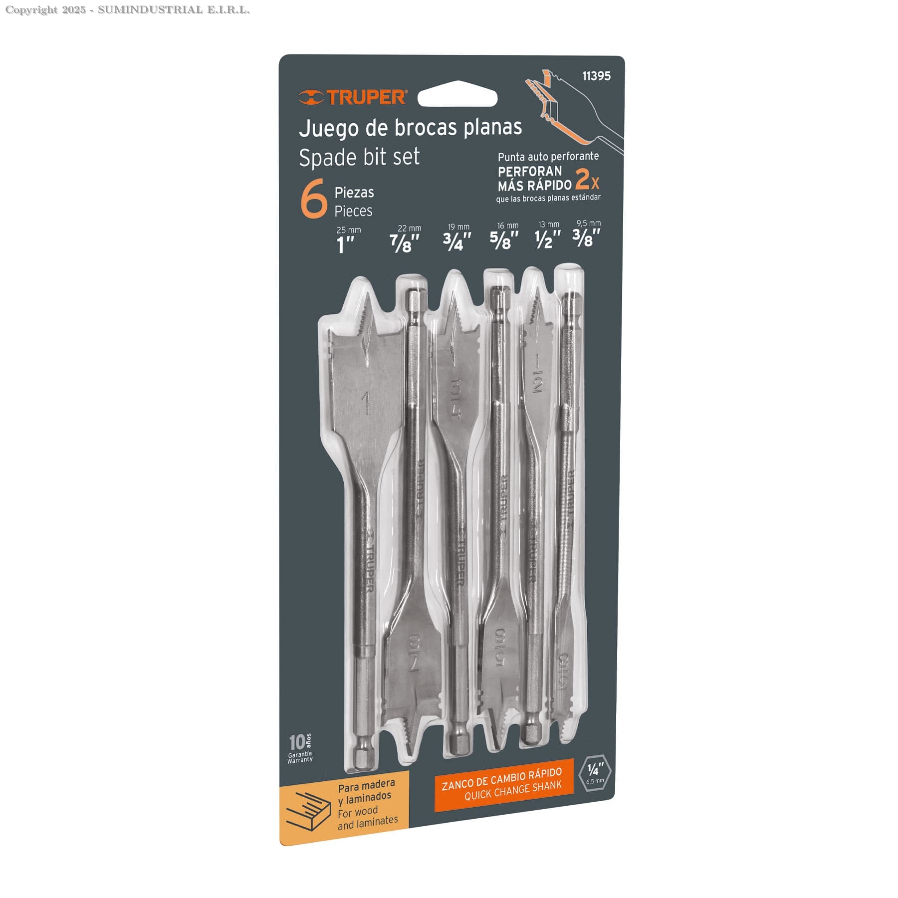 JUEGO DE BROCAS PLANAS DE MANITA, 6 PIEZAS, TRUPER 11395