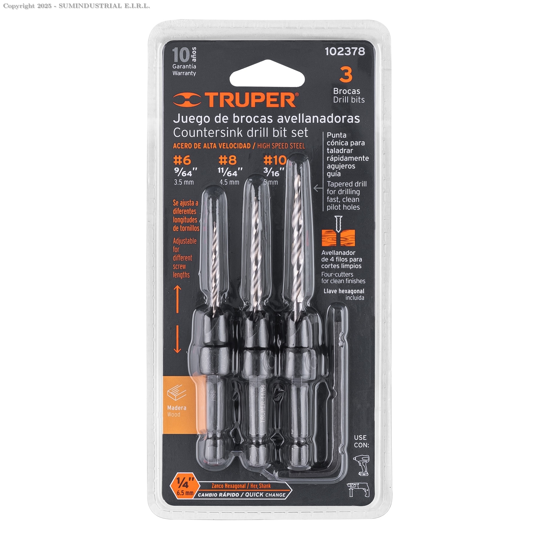 JUEGO DE 3 BROCAS AVELLANADORAS, TRUPER 102378