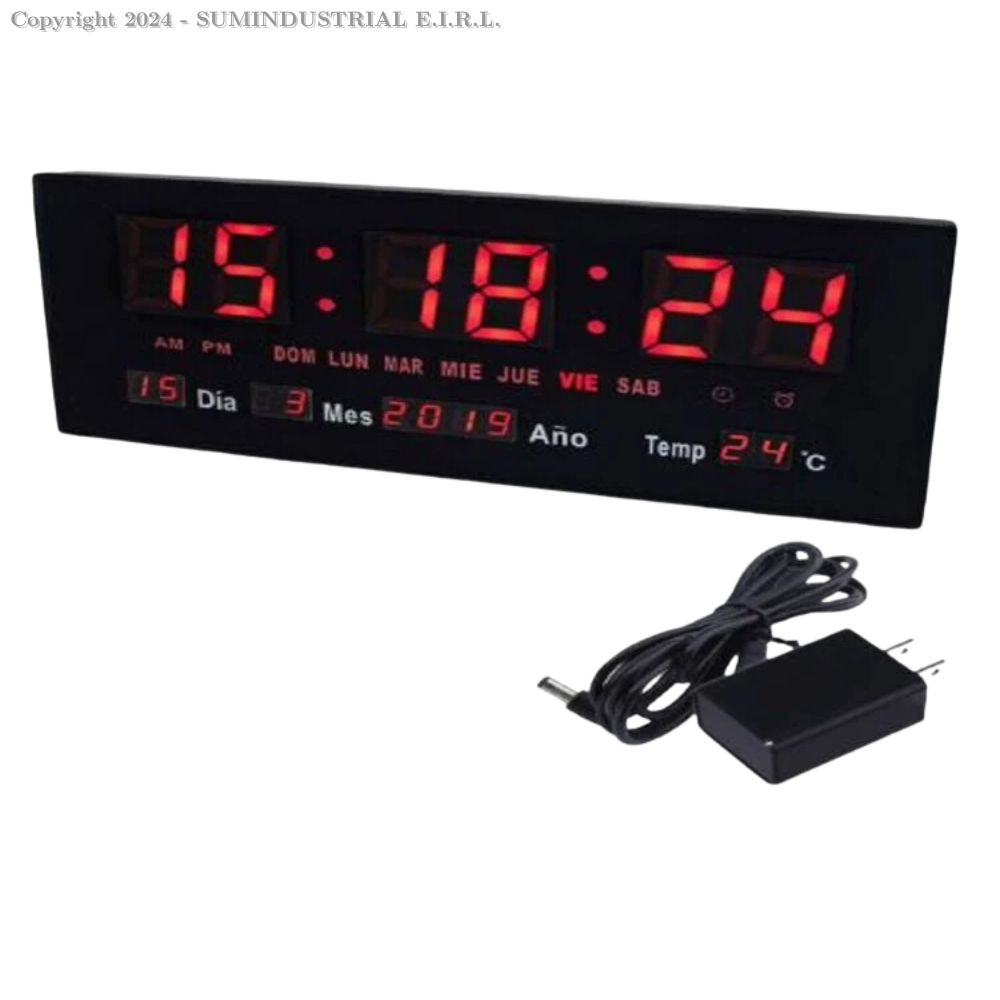 RELOJ DIGITAL LED PARED ALARMA CALENDARIO TEMPERATURA 36 x 15 cm
