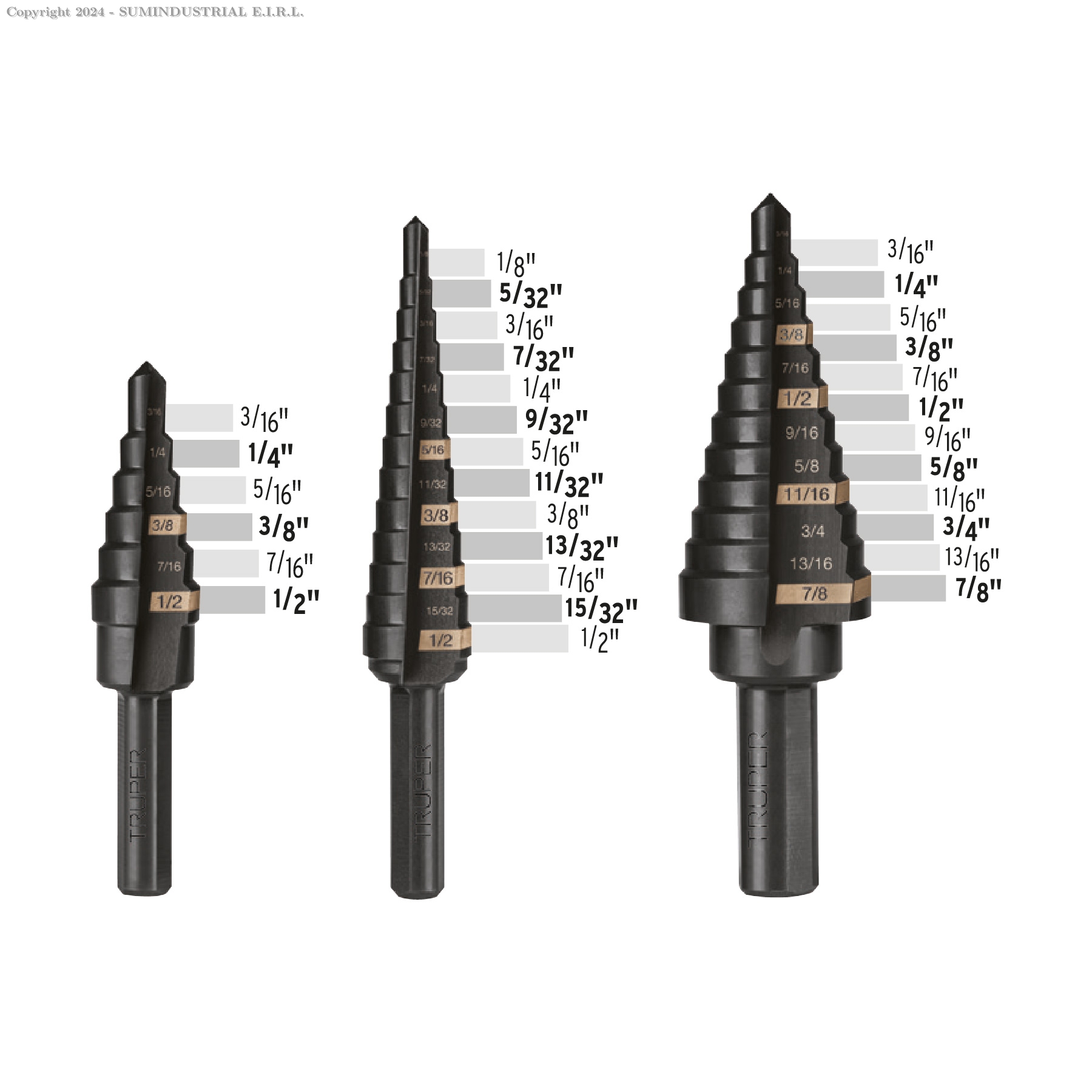 JUEGO DE 3 BROCAS ESCALONADAS DE ÓXIDO NEGRO TRUPER 100988