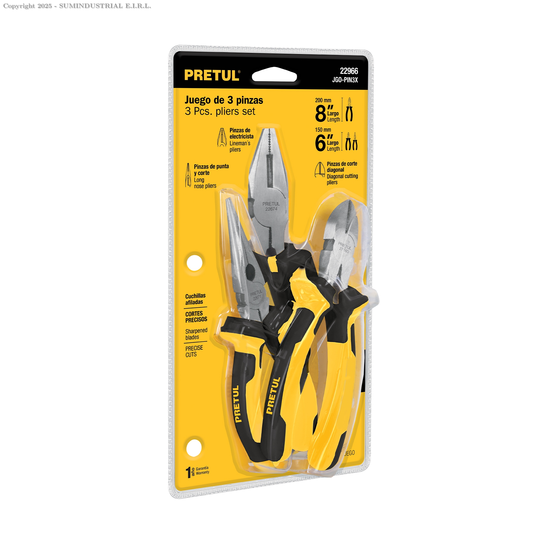 JUEGO DE 3 PINZAS 3 MANGO COMFORT GRIP, PRETUL 22966