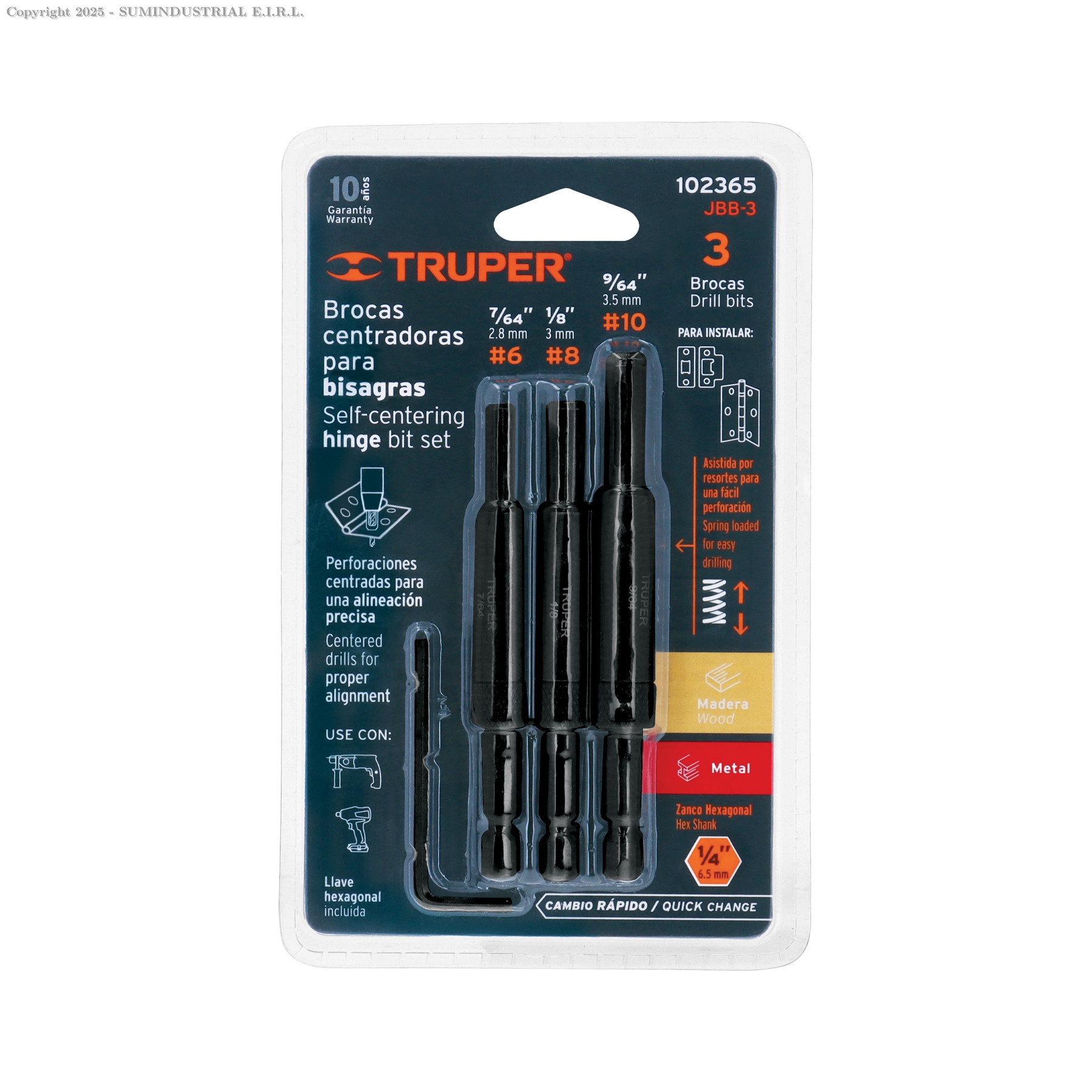 JUEGO DE 3 BROCAS PARA BISAGRA, TRUPER 102365